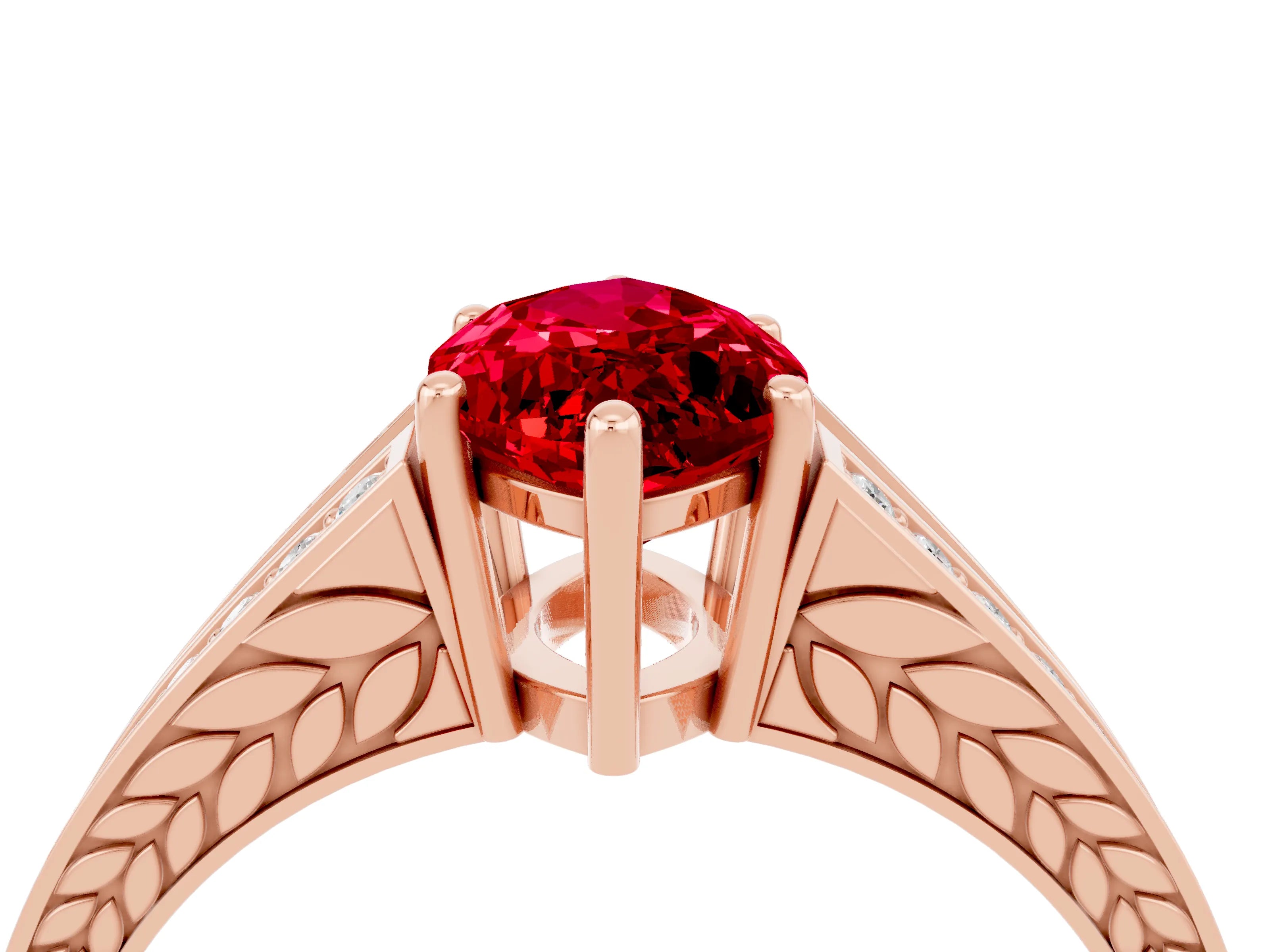 Rose gold Marquise Cut Ruby Split Shank Ring with Pavé Band and Four-Prong Setting_4