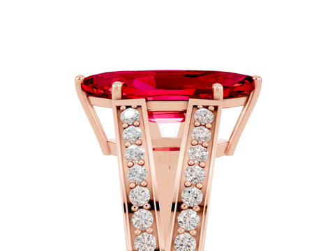 Rose gold Marquise Cut Ruby Split Shank Ring with Pavé Band and Four-Prong Setting_5