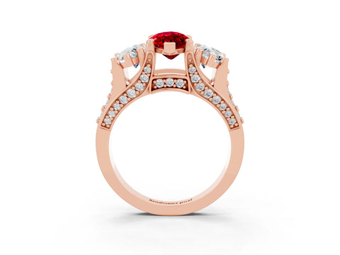 Rose gold Marquise Cut Ruby Three-Stone Ring with Channel Set Band and Four-Prong Setting_3