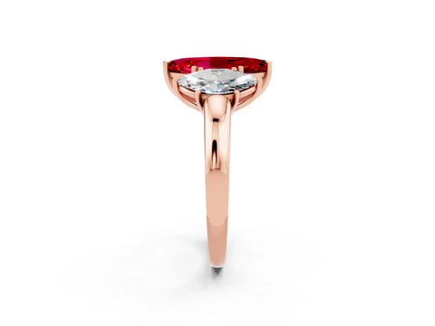 Rose gold Marquise Cut Ruby Three-Stone Ring with Four-Prong Setting and Classic Band_2