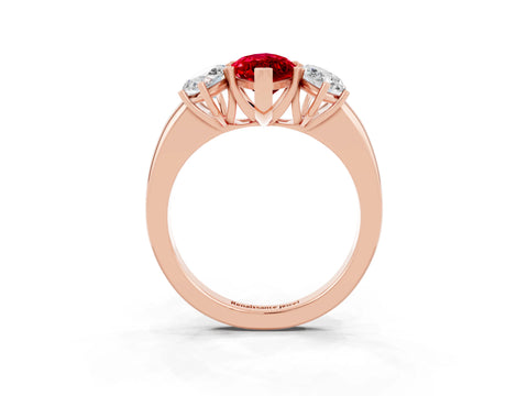 Rose gold Marquise Cut Ruby Three-Stone Ring with Four-Prong Setting and Classic Band_3