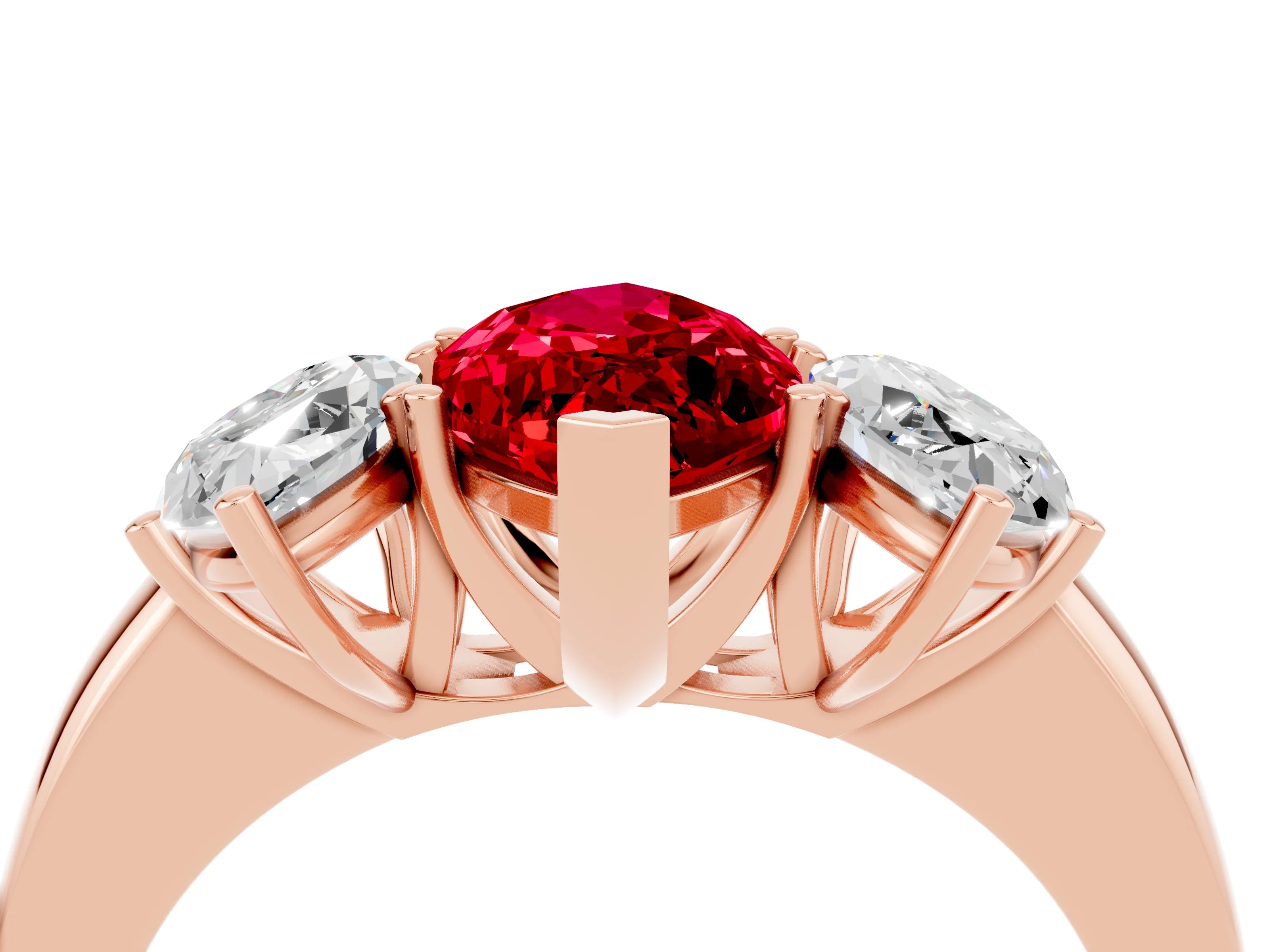 Rose gold Marquise Cut Ruby Three-Stone Ring with Four-Prong Setting and Classic Band_4