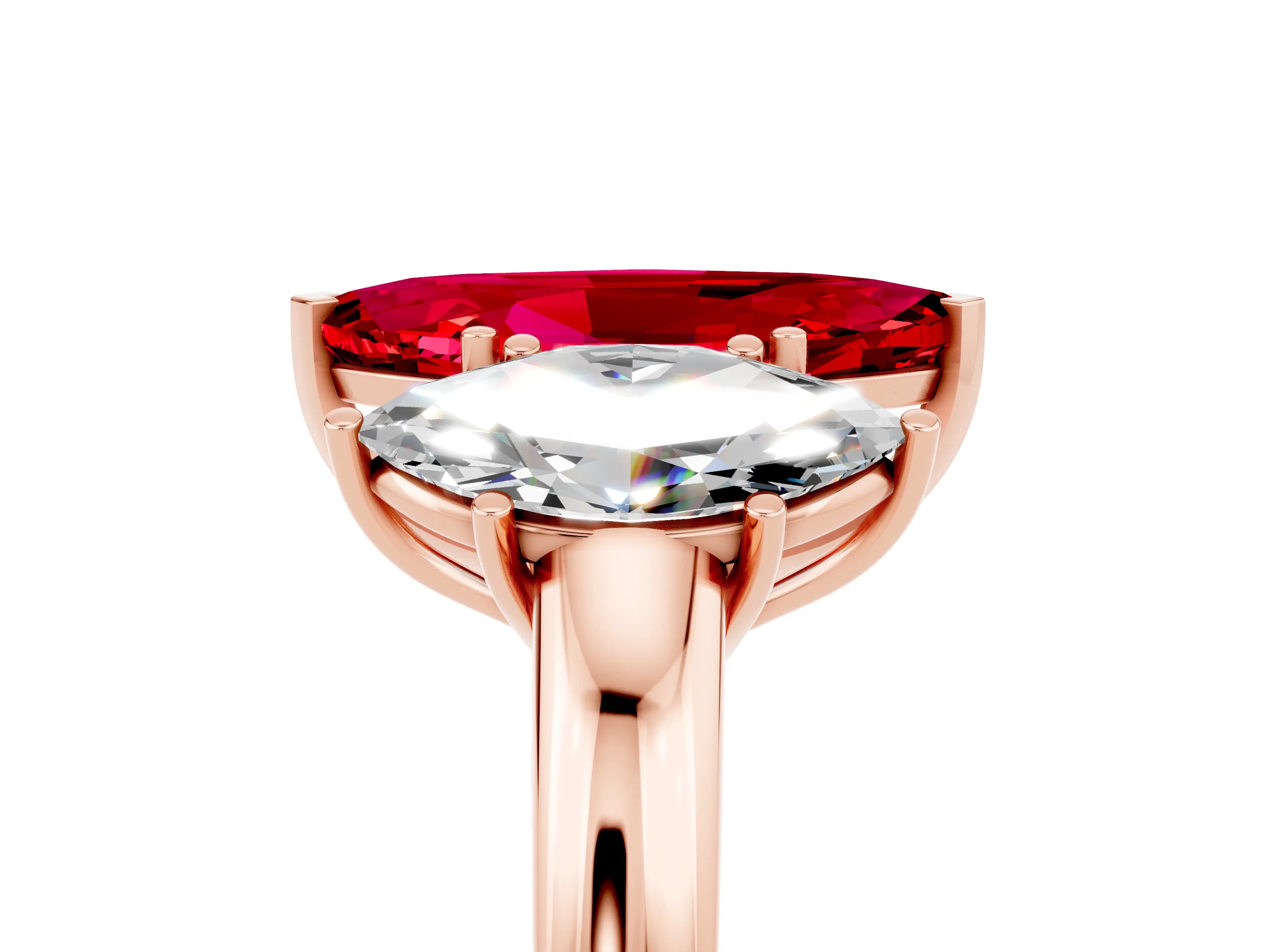 Rose gold Marquise Cut Ruby Three-Stone Ring with Four-Prong Setting and Classic Band_5