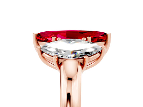 Rose gold Marquise Cut Ruby Three-Stone Ring with Four-Prong Setting and Classic Band_5