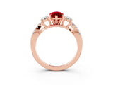 Rose gold Marquise Cut Ruby Three-Stone Ring with Pavé Split Shank and Four-Prong Setting_15