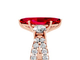 Rose gold Marquise Cut Ruby Three-Stone Ring with Pavé Split Shank and Four-Prong Setting_17