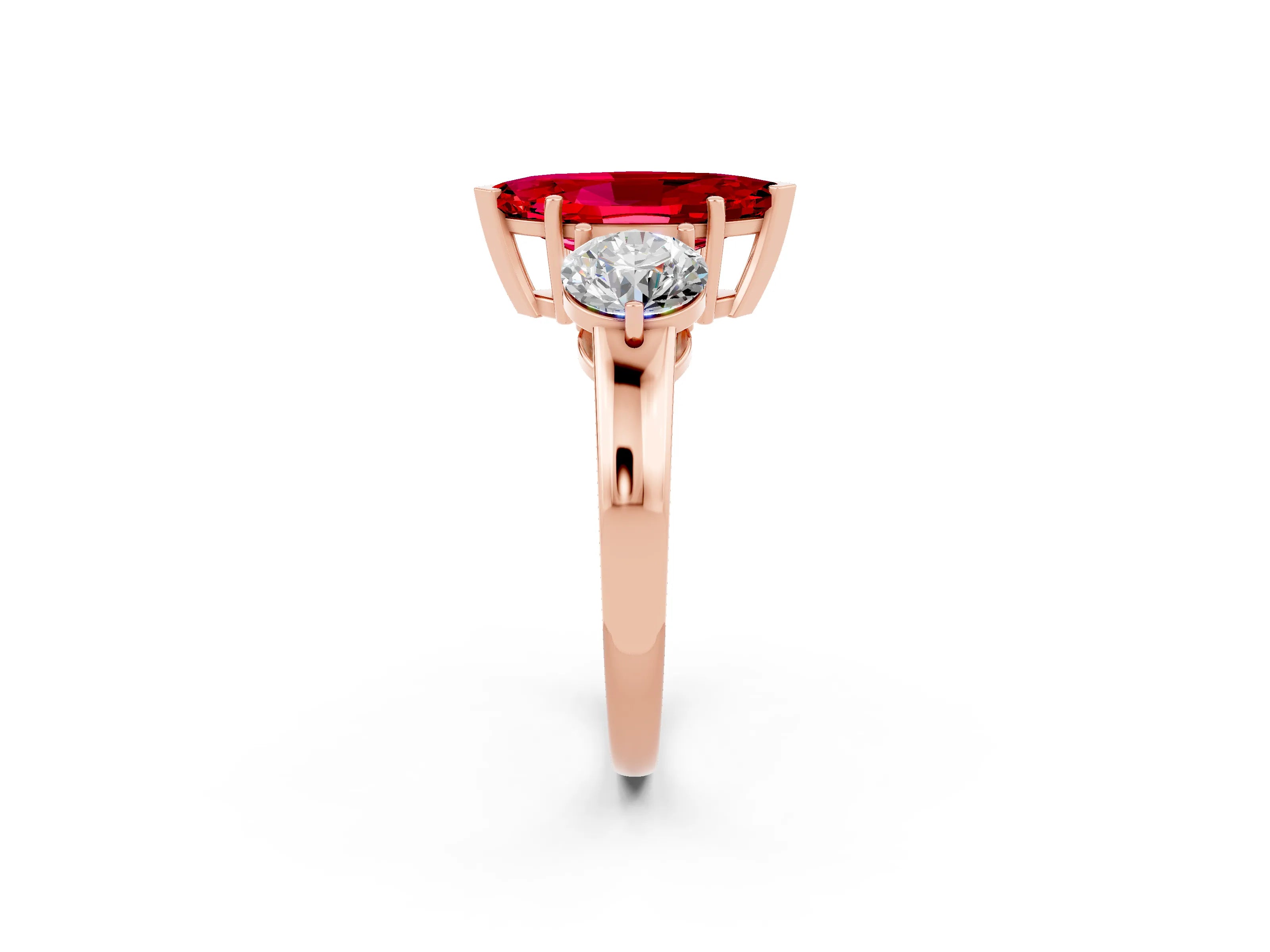 Rose gold Marquise Cut Ruby Three-Stone Ring with Prong Setting and Classic Band_2