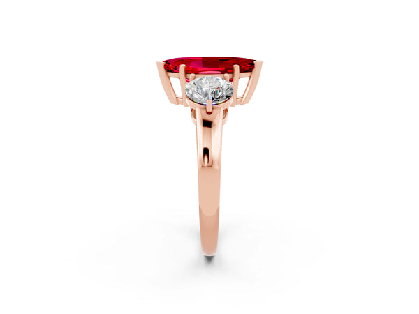 Rose gold Marquise Cut Ruby Three-Stone Ring with Prong Setting and Classic Band