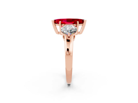 Rose gold Marquise Cut Ruby Three-Stone Ring with Prong Setting and Classic Band_2
