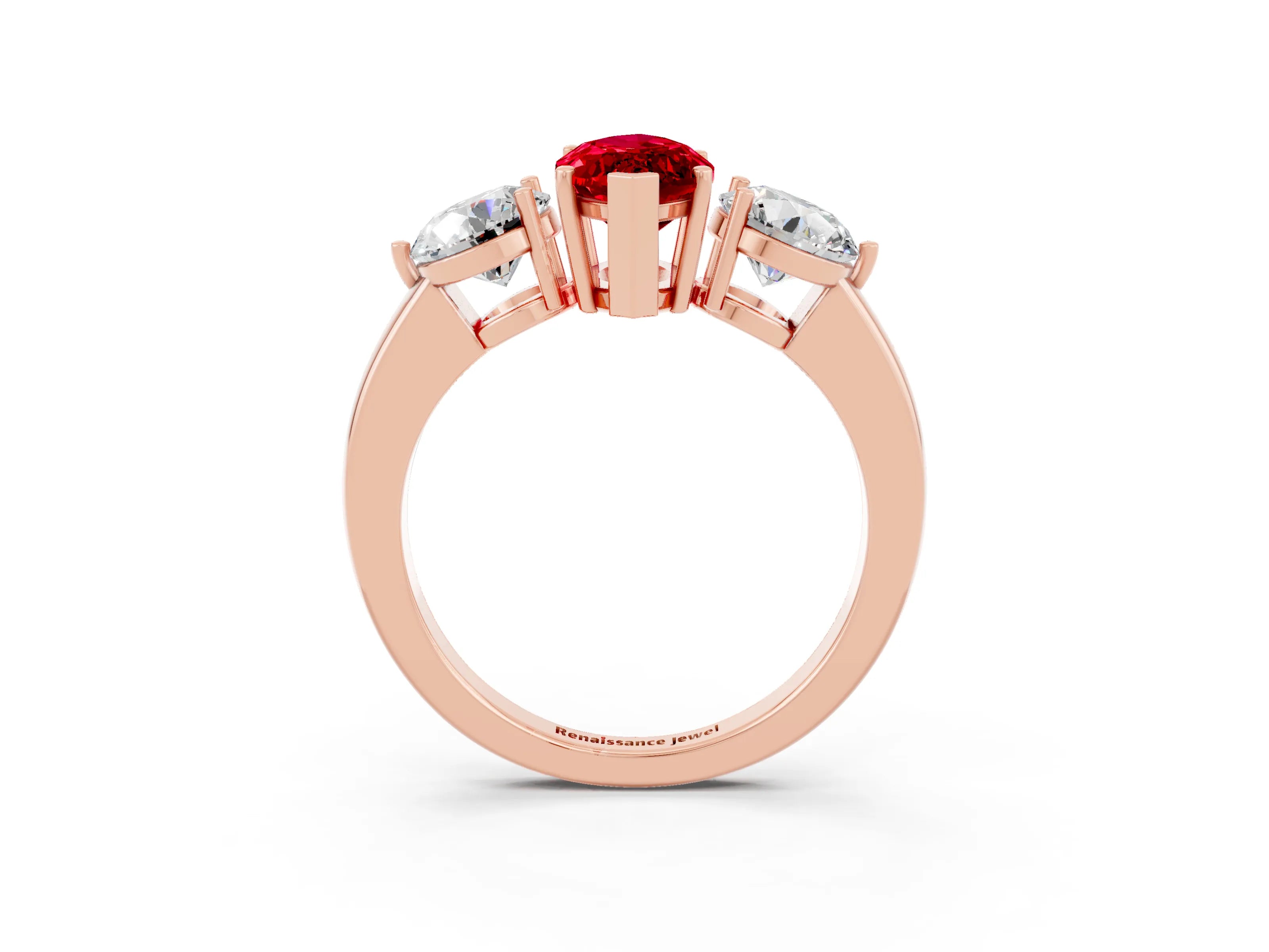 Rose gold Marquise Cut Ruby Three-Stone Ring with Prong Setting and Classic Band_3