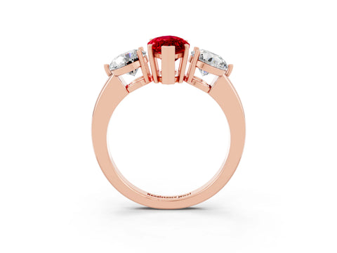 Rose gold Marquise Cut Ruby Three-Stone Ring with Prong Setting and Classic Band_3