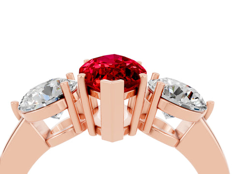 Rose gold Marquise Cut Ruby Three-Stone Ring with Prong Setting and Classic Band_4