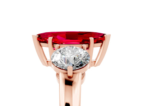 Rose gold Marquise Cut Ruby Three-Stone Ring with Prong Setting and Classic Band_5