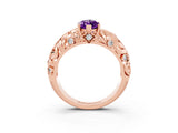 Rose gold Marquise Cut Solitaire Amethyst Leaf-Inspired Vine Band Ring with Prong Setting_3