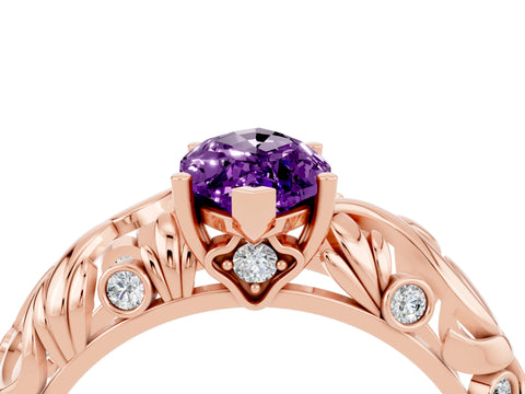 Rose gold Marquise Cut Solitaire Amethyst Leaf-Inspired Vine Band Ring with Prong Setting_4