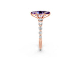Rose gold Marquise Cut Solitaire Amethyst Ring with Pave Band and Four-Prong Setting_2