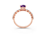 Rose gold Marquise Cut Solitaire Amethyst Ring with Pave Band and Four-Prong Setting_3