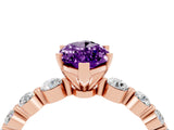 Rose gold Marquise Cut Solitaire Amethyst Ring with Pave Band and Four-Prong Setting_4