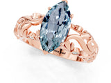 Rose gold Marquise Cut Solitaire Aquamarine Leaf-Inspired Vine Band Ring with Prong Setting_1
