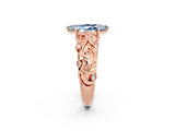 Rose gold Marquise Cut Solitaire Aquamarine Leaf-Inspired Vine Band Ring with Prong Setting_2