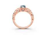 Rose gold Marquise Cut Solitaire Aquamarine Leaf-Inspired Vine Band Ring with Prong Setting_3