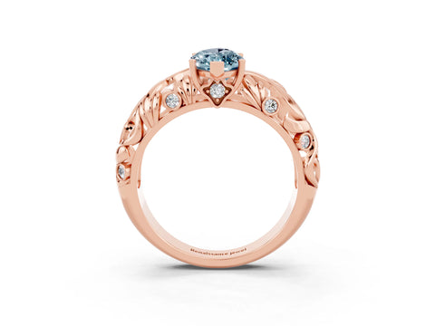 Rose gold Marquise Cut Solitaire Aquamarine Leaf-Inspired Vine Band Ring with Prong Setting_3