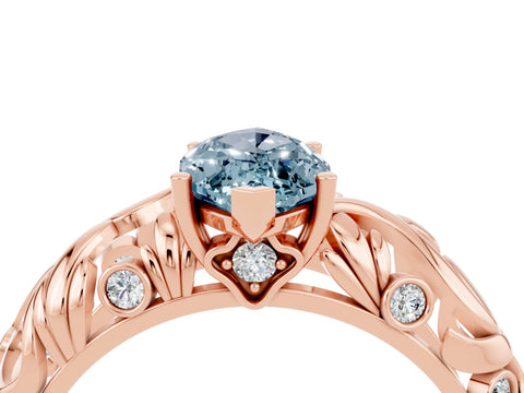 Rose gold Marquise Cut Solitaire Aquamarine Leaf-Inspired Vine Band Ring with Prong Setting_4