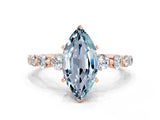 Rose gold Marquise Cut Solitaire Aquamarine Ring with Pave Band and Four-Prong Setting