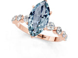 Rose gold Marquise Cut Solitaire Aquamarine Ring with Pave Band and Four-Prong Setting_1