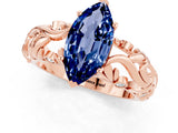Rose gold Marquise Cut Solitaire Blue Sapphire Leaf-Inspired Vine Band Ring with Prong Setting_1