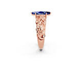 Rose gold Marquise Cut Solitaire Blue Sapphire Leaf-Inspired Vine Band Ring with Prong Setting_2