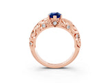Rose gold Marquise Cut Solitaire Blue Sapphire Leaf-Inspired Vine Band Ring with Prong Setting_3