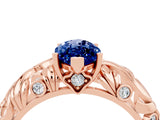 Rose gold Marquise Cut Solitaire Blue Sapphire Leaf-Inspired Vine Band Ring with Prong Setting_4