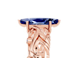 Rose gold Marquise Cut Solitaire Blue Sapphire Leaf-Inspired Vine Band Ring with Prong Setting_5