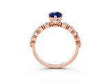 Rose gold Marquise Cut Solitaire Blue Sapphire Ring with Pave Band and Four-Prong Setting_3