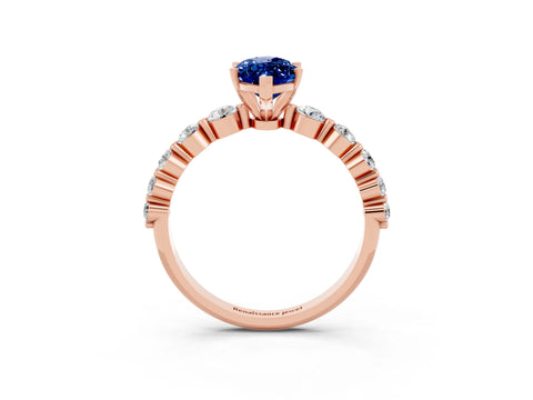 Rose gold Marquise Cut Solitaire Blue Sapphire Ring with Pave Band and Four-Prong Setting_3
