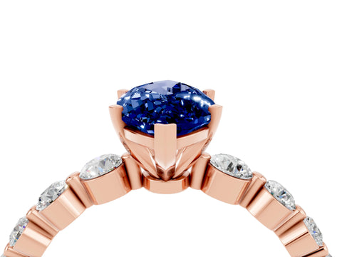 Rose gold Marquise Cut Solitaire Blue Sapphire Ring with Pave Band and Four-Prong Setting_4