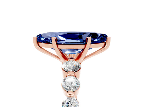 Rose gold Marquise Cut Solitaire Blue Sapphire Ring with Pave Band and Four-Prong Setting_5