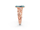 Rose gold Marquise Cut Solitaire Blue Topaz Leaf-Inspired Vine Band Ring with Prong Setting_2