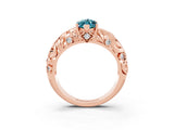 Rose gold Marquise Cut Solitaire Blue Topaz Leaf-Inspired Vine Band Ring with Prong Setting_3