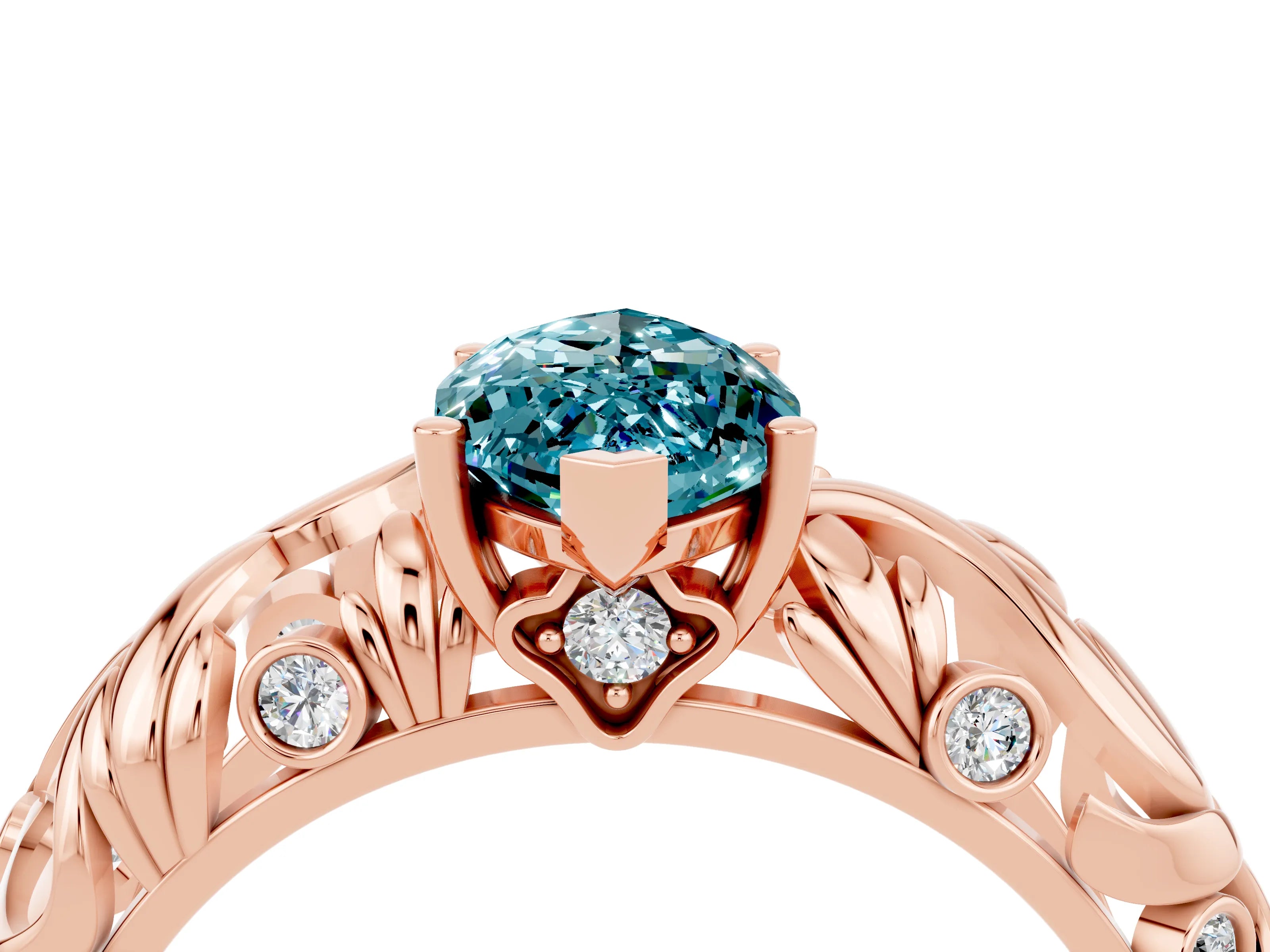 Rose gold Marquise Cut Solitaire Blue Topaz Leaf-Inspired Vine Band Ring with Prong Setting_4