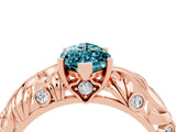 Rose gold Marquise Cut Solitaire Blue Topaz Leaf-Inspired Vine Band Ring with Prong Setting_4