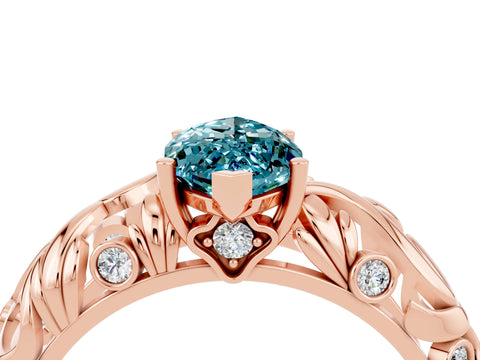 Rose gold Marquise Cut Solitaire Blue Topaz Leaf-Inspired Vine Band Ring with Prong Setting_4