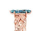 Rose gold Marquise Cut Solitaire Blue Topaz Leaf-Inspired Vine Band Ring with Prong Setting_5