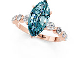 Rose gold Marquise Cut Solitaire Blue Topaz Ring with Pave Band and Four-Prong Setting_1