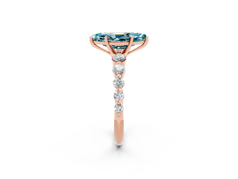 Rose gold Marquise Cut Solitaire Blue Topaz Ring with Pave Band and Four-Prong Setting_2
