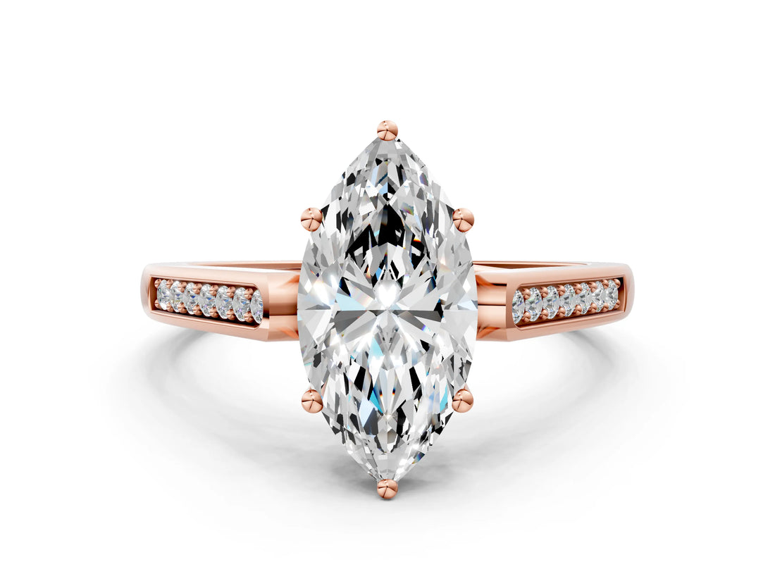 Rose gold Marquise Cut Solitaire Cathedral Diamond Engagement Ring with Channel-Set Band and Four-Prong Setting_3