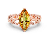 Rose gold Marquise Cut Solitaire Citrine Leaf-Inspired Vine Band Ring with Prong Setting