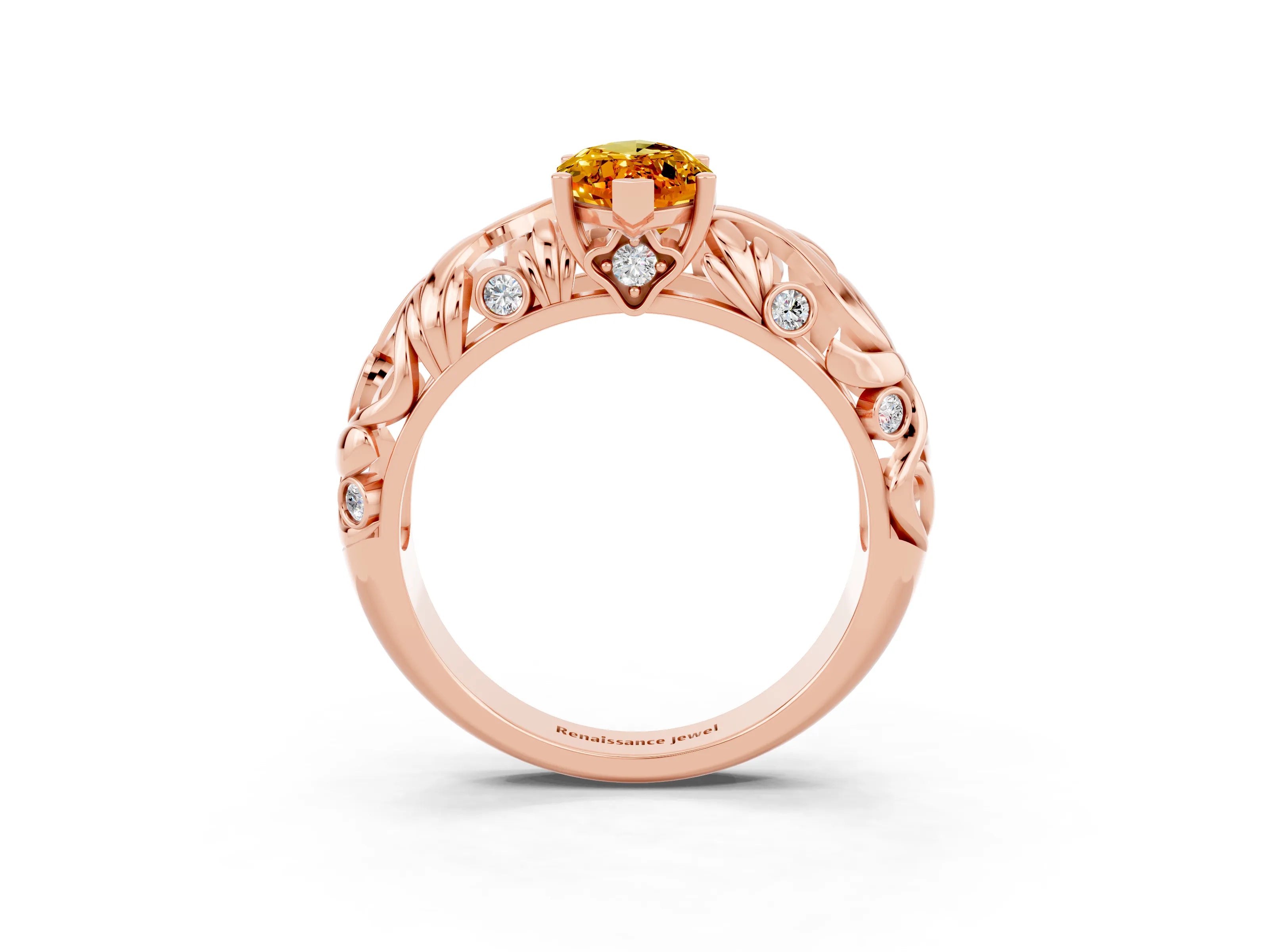 Rose gold Marquise Cut Solitaire Citrine Leaf-Inspired Vine Band Ring with Prong Setting_3