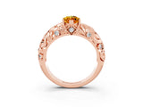 Rose gold Marquise Cut Solitaire Citrine Leaf-Inspired Vine Band Ring with Prong Setting_3